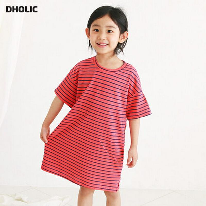 ボーダー半袖ワンピース・u04168 キッズ【3~8才】【ops】【ワンピース ミディ丈 ミディワンピース 半袖 ボーダー 柄 