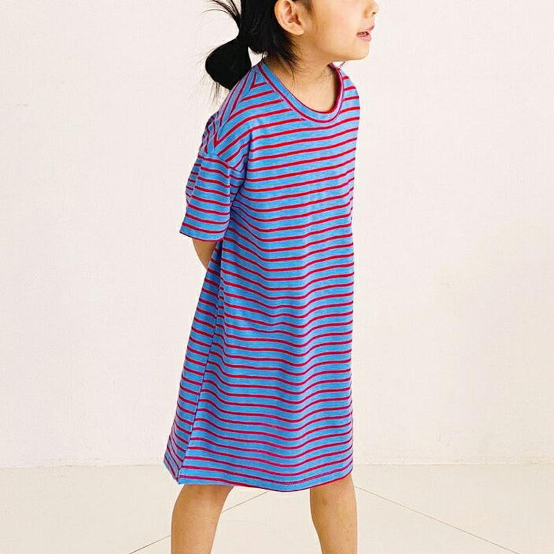 ボーダー半袖ワンピース・u04168 キッズ【3~8才】【ops】【ワンピース ミディ丈 ミディワンピース 半袖 ボーダー 柄 