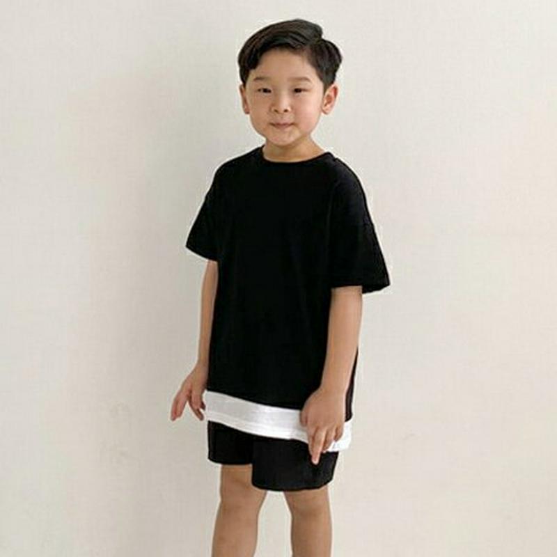 配色ヘムTシャツ・u04176 キッズ【3~8才】【tops】【トップス Tシャツ 半袖　ハーフスリーブ 単色　無地 シンプル 