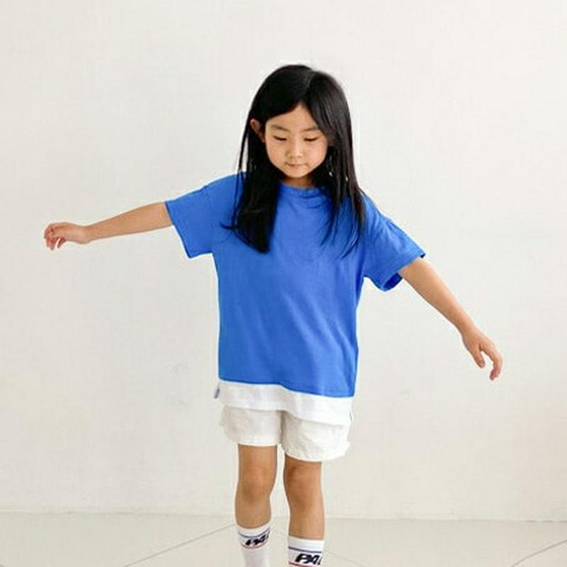 配色ヘムTシャツ・u04176 キッズ【3~8才】【tops】【トップス Tシャツ 半袖　ハーフスリーブ 単色　無地 シンプル 