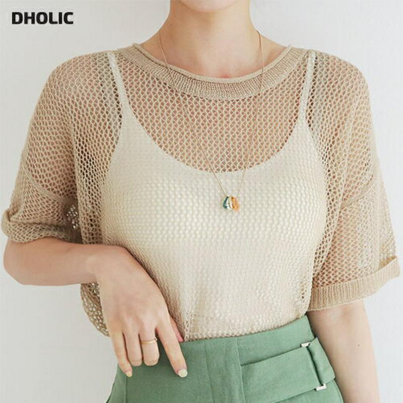 【新作10%OFF】メッシュニット・全4色・b62993 レディース【tops】【韓国 ファッション トップス ハーフスリーブ 