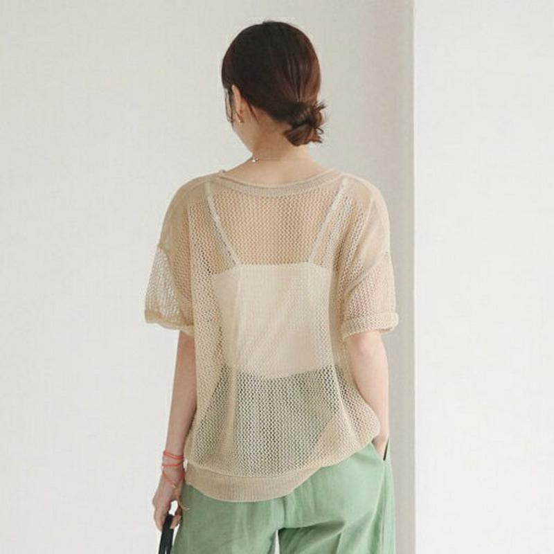 【新作10%OFF】メッシュニット・全4色・b62993 レディース【tops】【韓国 ファッション トップス ハーフスリーブ 
