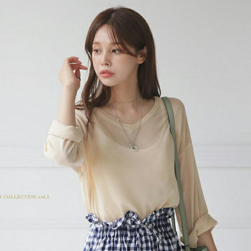 【新作10%OFF】Vネックシースルーニット・全3色・b62995 レディース【tops】【韓国 ファッション トップス ニット