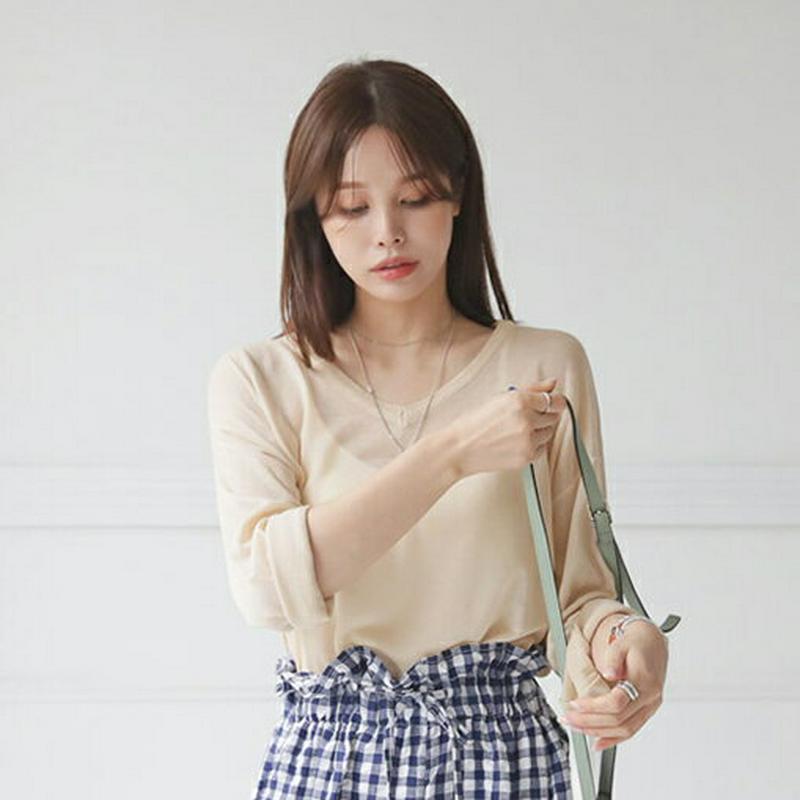 【新作10%OFF】Vネックシースルーニット・全3色・b62995 レディース【tops】【韓国 ファッション トップス ニット