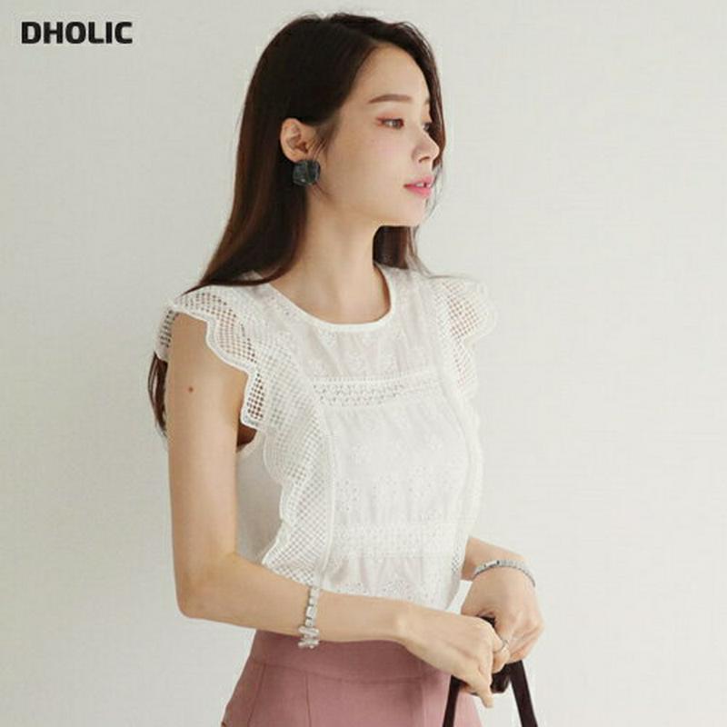 【新作10%OFF】ウェーブレースフリルブラウス・全2色・b62986 レディース【tops】【韓国 ファッション トップス ス