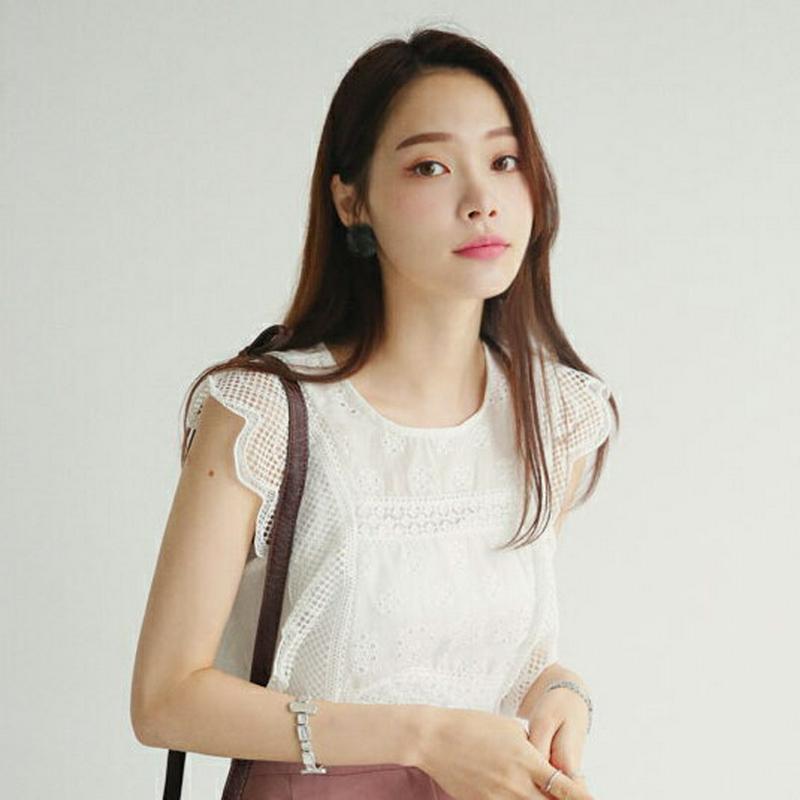 【新作10%OFF】ウェーブレースフリルブラウス・全2色・b62986 レディース【tops】【韓国 ファッション トップス ス