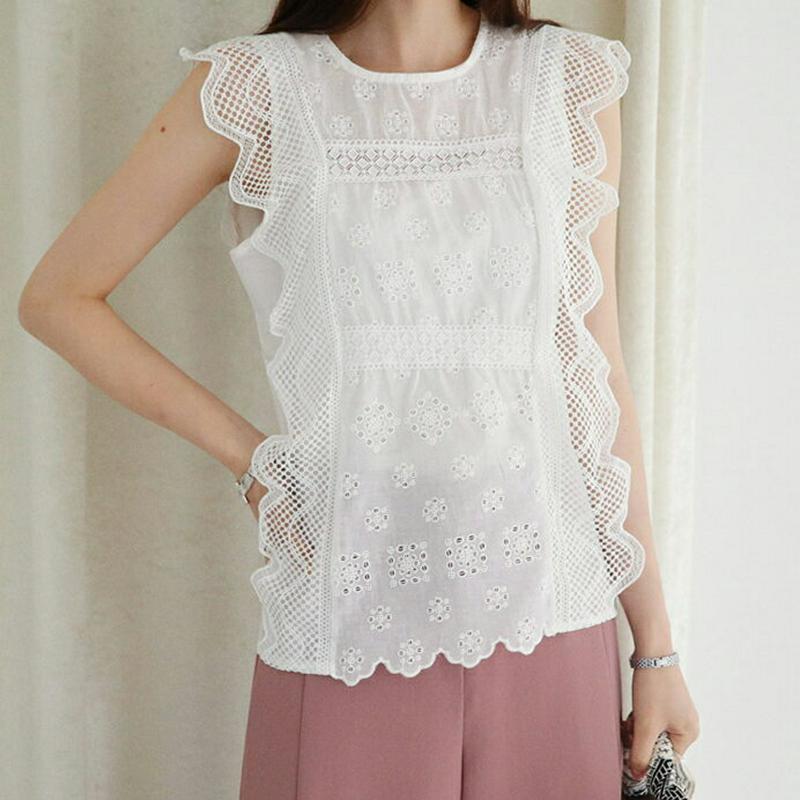 【新作10%OFF】ウェーブレースフリルブラウス・全2色・b62986 レディース【tops】【韓国 ファッション トップス ス