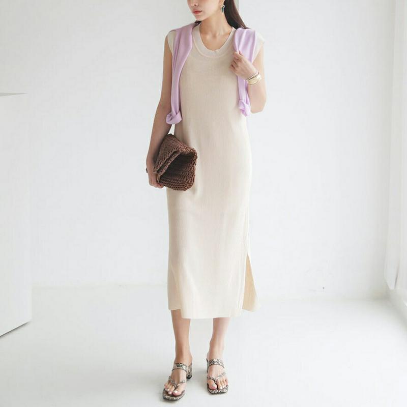 【新作10%OFF】リブスリットワンピース・全3色・b63006 レディース【ops】【韓国 ファッション ワンピース バンドス