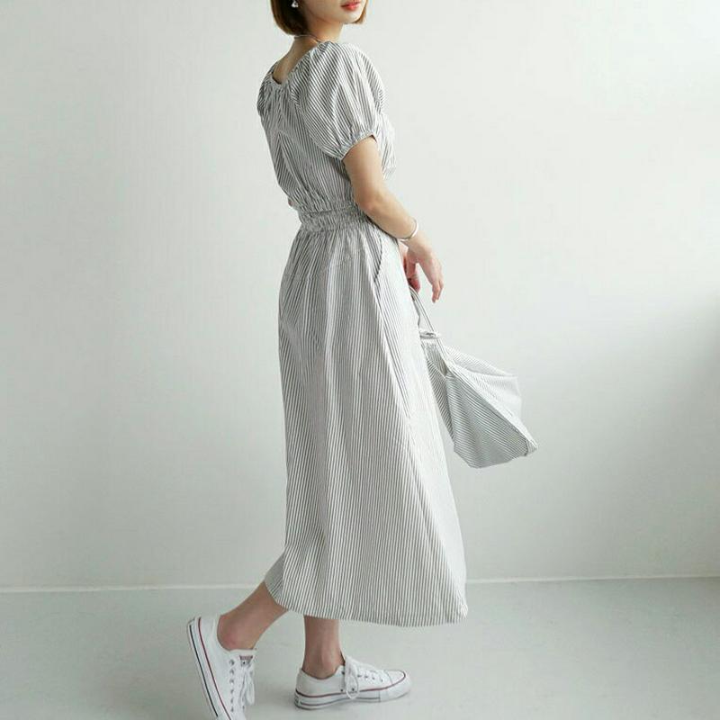 バッグ付ストライプブラウス&スカートSET・全3色・b56041 レディース【ops】【韓国 ファッション セットアップ setup トップス ブラウス 半袖 スカート ロングスカート ストライプ 柄 リネン カジュアル オフショルダー オフショル 春 夏】