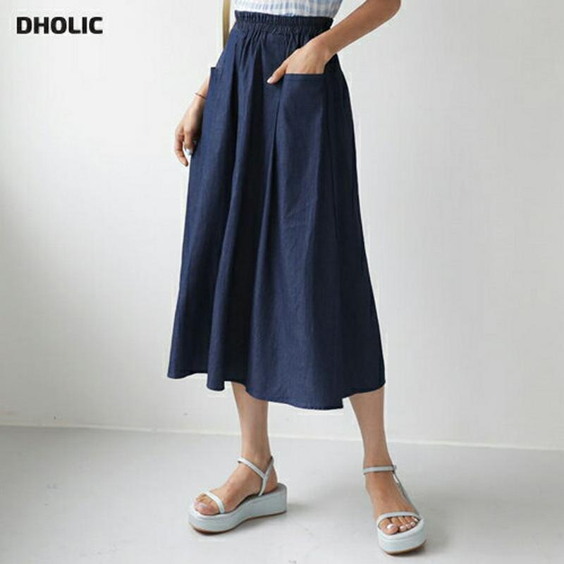 【新作10%OFF】ポケットデニムフレアスカート・全2色・b56048 レディース【sk】【韓国 ファッション スカート ロング