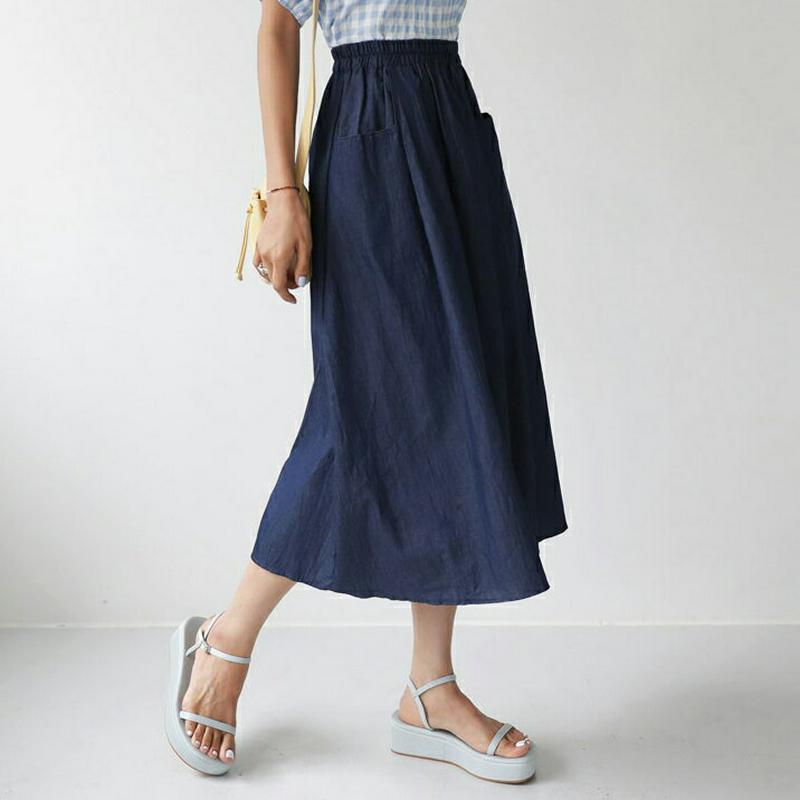 【新作10%OFF】ポケットデニムフレアスカート・全2色・b56048 レディース【sk】【韓国 ファッション スカート ロング