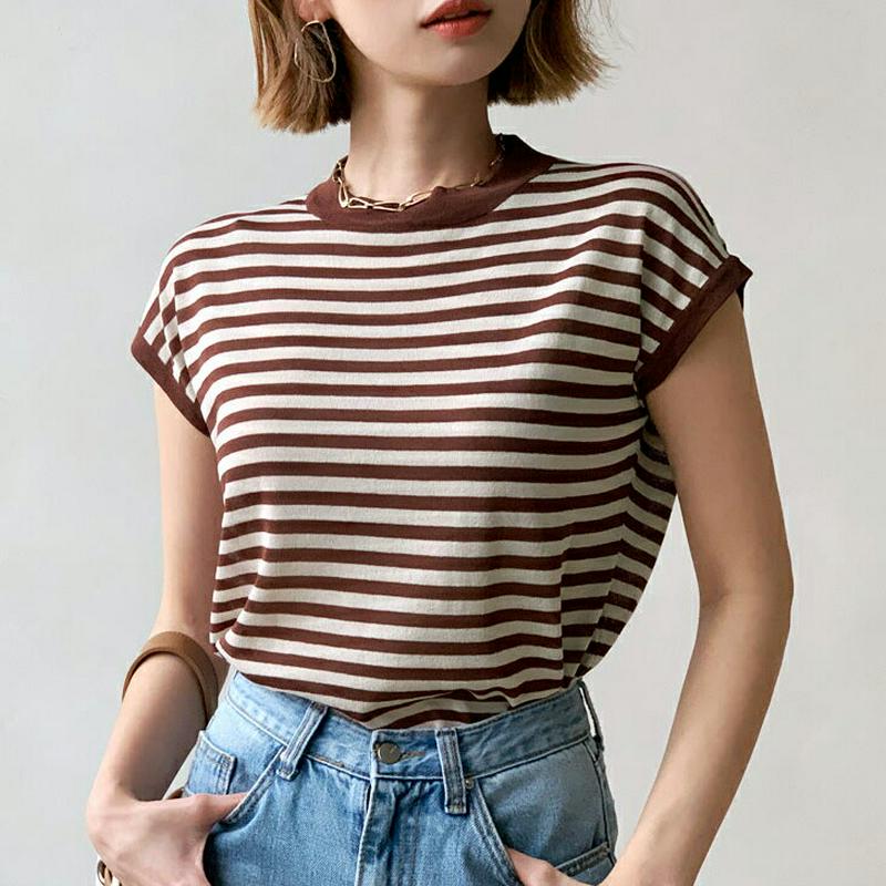 【新作10%OFF】フレンチスリーブボーダーニット・全3色・b56021 レディース【tops】【韓国 ファッション トップス 