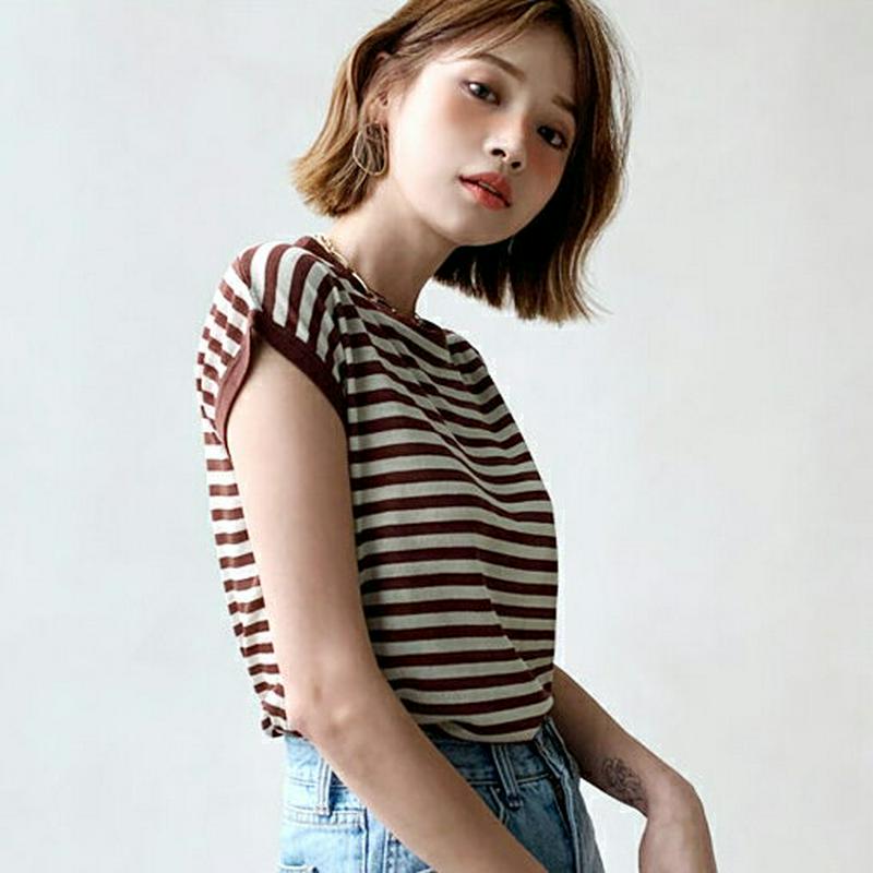 【新作10%OFF】フレンチスリーブボーダーニット・全3色・b56021 レディース【tops】【韓国 ファッション トップス 