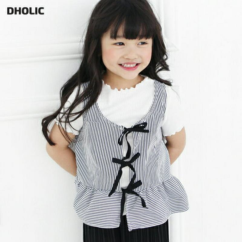 リボンストライプスリーブレス・p004127 キッズ【3~8才】【tops】【トップス スリーブレス ノースリーブ ストライプ 柄 リボン りぼん レイヤード 春 夏 女の子 韓国 韓国子供服 子供 こども 子供服 こども服】【KIDS】