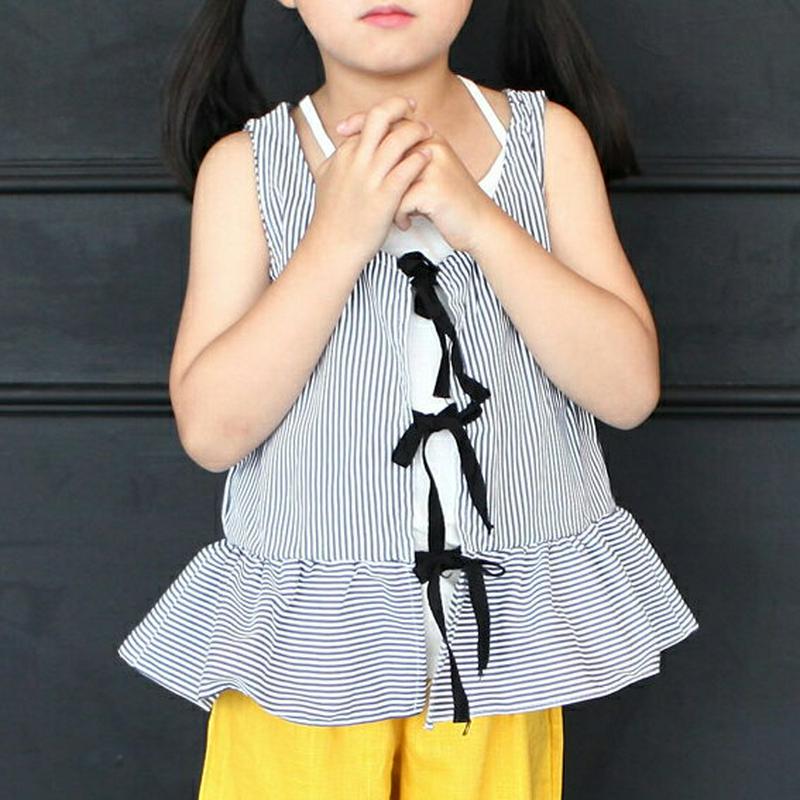リボンストライプスリーブレス・p004127 キッズ【3~8才】【tops】【トップス スリーブレス ノースリーブ ストライプ 柄 リボン りぼん レイヤード 春 夏 女の子 韓国 韓国子供服 子供 こども 子供服 こども服】【KIDS】