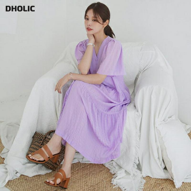 【新作10%OFF】Vネックボタンロングワンピース・全4色・b63007 レディース【ops】【韓国 ファッション ロングワンピ