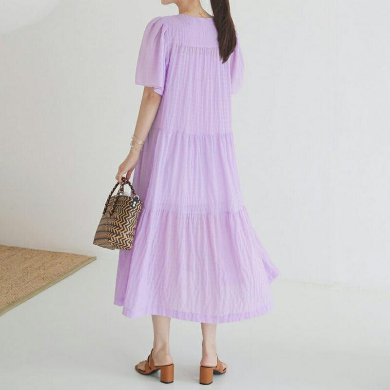 【新作10%OFF】Vネックボタンロングワンピース・全4色・b63007 レディース【ops】【韓国 ファッション ロングワンピ