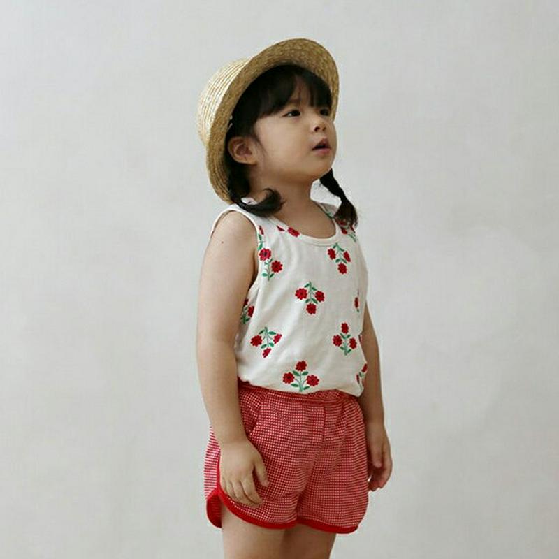 【新作10%OFF】花柄タンクトップ&チェックパンツSET・u04279 キッズ【3~8才】【set】【セットアップ トップス 