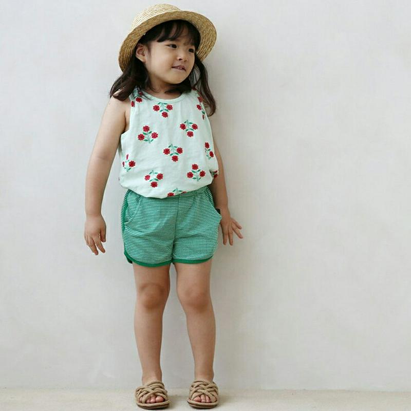 【新作10%OFF】花柄タンクトップ&チェックパンツSET・u04279 キッズ【3~8才】【set】【セットアップ トップス 