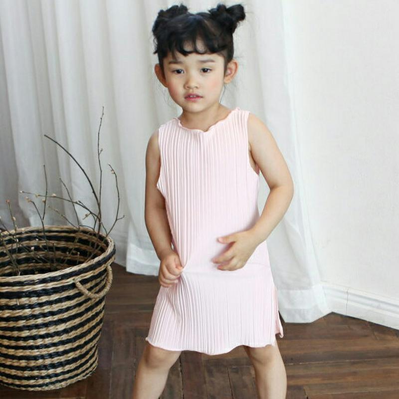 スリーブレスプリーツワンピース・p004131 キッズ【3~8才】【ops】【ワンピース ミディ丈 ミディワンピース スリーブレス ノースリーブ プリーツ プリーツワンピース 単色 女の子 夏 韓国 韓国子供服 子供 こども 子供服 こども服】【KIDS】