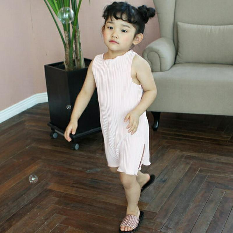 スリーブレスプリーツワンピース・p004131 キッズ【3~8才】【ops】【ワンピース ミディ丈 ミディワンピース スリーブレス ノースリーブ プリーツ プリーツワンピース 単色 女の子 夏 韓国 韓国子供服 子供 こども 子供服 こども服】【KIDS】