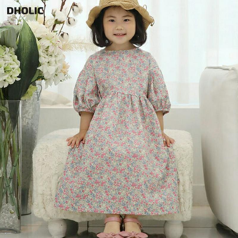 花柄ギャザーワンピース・p004105 キッズ【3~8才】【ops】【ワンピース ロング ロングワンピース 半袖 ハーフスリーブ 半端丈 花柄 ギャザー フラワー 可愛い かわいい 女の子 春 夏 韓国 韓国子供服 子供 こども 子供服 こども服】【KIDS】