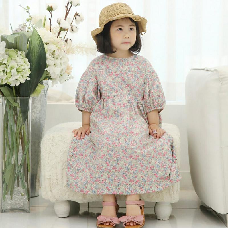 花柄ギャザーワンピース・p004105 キッズ【3~8才】【ops】【ワンピース ロング ロングワンピース 半袖 ハーフスリーブ 半端丈 花柄 ギャザー フラワー 可愛い かわいい 女の子 春 夏 韓国 韓国子供服 子供 こども 子供服 こども服】【KIDS】