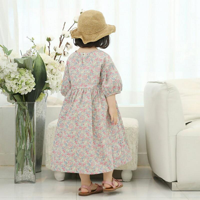 花柄ギャザーワンピース・p004105 キッズ【3~8才】【ops】【ワンピース ロング ロングワンピース 半袖 ハーフスリーブ 半端丈 花柄 ギャザー フラワー 可愛い かわいい 女の子 春 夏 韓国 韓国子供服 子供 こども 子供服 こども服】【KIDS】