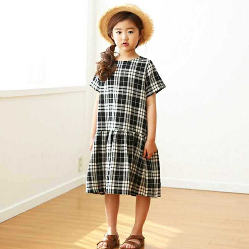 チェック柄ギャザーラインワンピース・p004109 キッズ【3~8才】【ops】【ワンピース ミディ丈 ミディワンピース チェック チェック柄 半袖 ハーフスリーブ 可愛い かわいい 女の子 春 夏 韓国 韓国子供服 子供 こども 子供服 こども服】【KIDS】