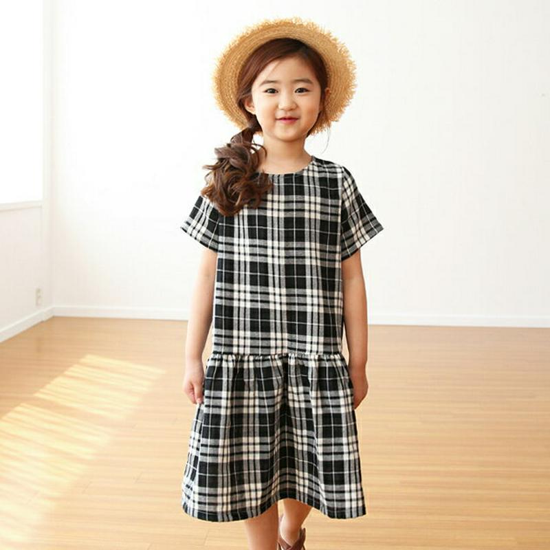 チェック柄ギャザーラインワンピース・p004109 キッズ【3~8才】【ops】【ワンピース ミディ丈 ミディワンピース チェック チェック柄 半袖 ハーフスリーブ 可愛い かわいい 女の子 春 夏 韓国 韓国子供服 子供 こども 子供服 こども服】【KIDS】