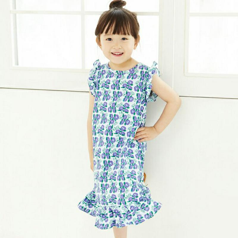 フリル花柄ワンピース・p004114 キッズ【3~8才】【ops】【ワンピース ロング ロングワンピース ショートスリーブ フリル 花柄 フラワー ガーリー 可愛い かわいい 女の子 夏 韓国 韓国子供服 子供 こども 子供服 こども服】【KIDS】