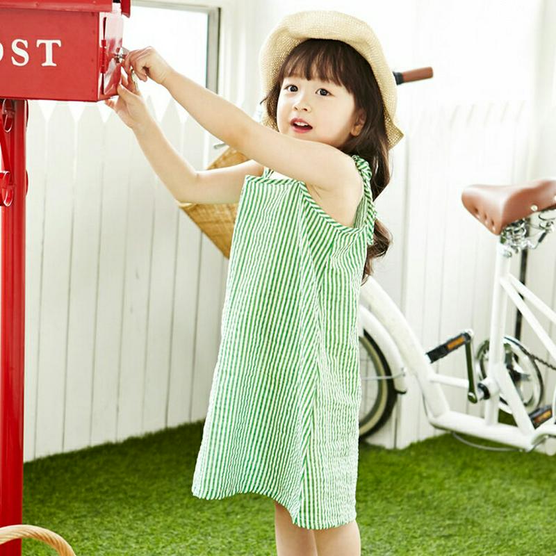 リボンストラップストライプワンピース・p004123 キッズ【3~8才】【ops】【ワンピース ミディ丈 ミディワンピース スリーブレス ノースリーブ キャミソール ストライプ 柄 カジュアル 春 夏 女の子 韓国 韓国子供服 子供 子供服 こども服】【KIDS】