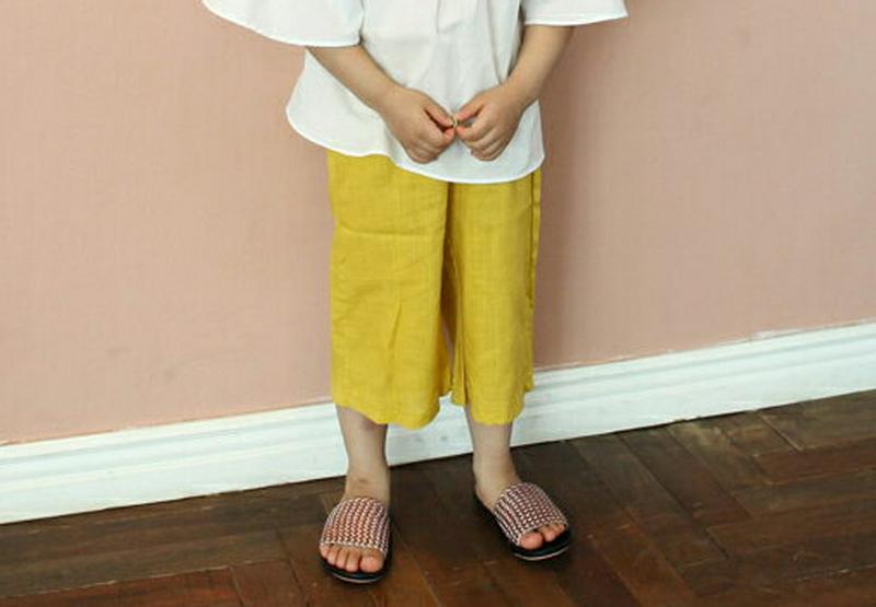 リネン混ワイドクロップドパンツ・p004125 キッズ【3~8才】【pt】【パンツ ズボン ワイドパンツ ワイド クロップド丈 クロップド リネン 単色 無地 シンプル カジュアル 女の子 男の子 春 夏 韓国 韓国子供服 子供 こども 子供服 こども服】【KIDS】