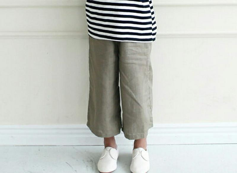 リネン混ワイドクロップドパンツ・p004125 キッズ【3~8才】【pt】【パンツ ズボン ワイドパンツ ワイド クロップド丈 クロップド リネン 単色 無地 シンプル カジュアル 女の子 男の子 春 夏 韓国 韓国子供服 子供 こども 子供服 こども服】【KIDS】