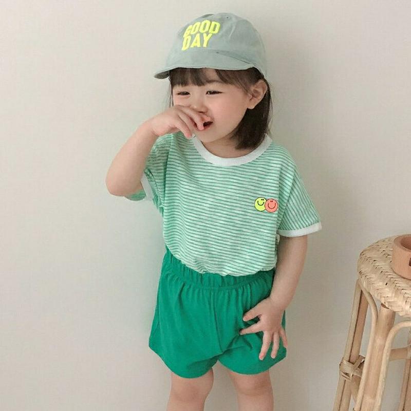 【新作10%OFF】スマイルボーダーTシャツ&パンツSET・u04242 キッズ【3~8才】【set】【セットアップ setup