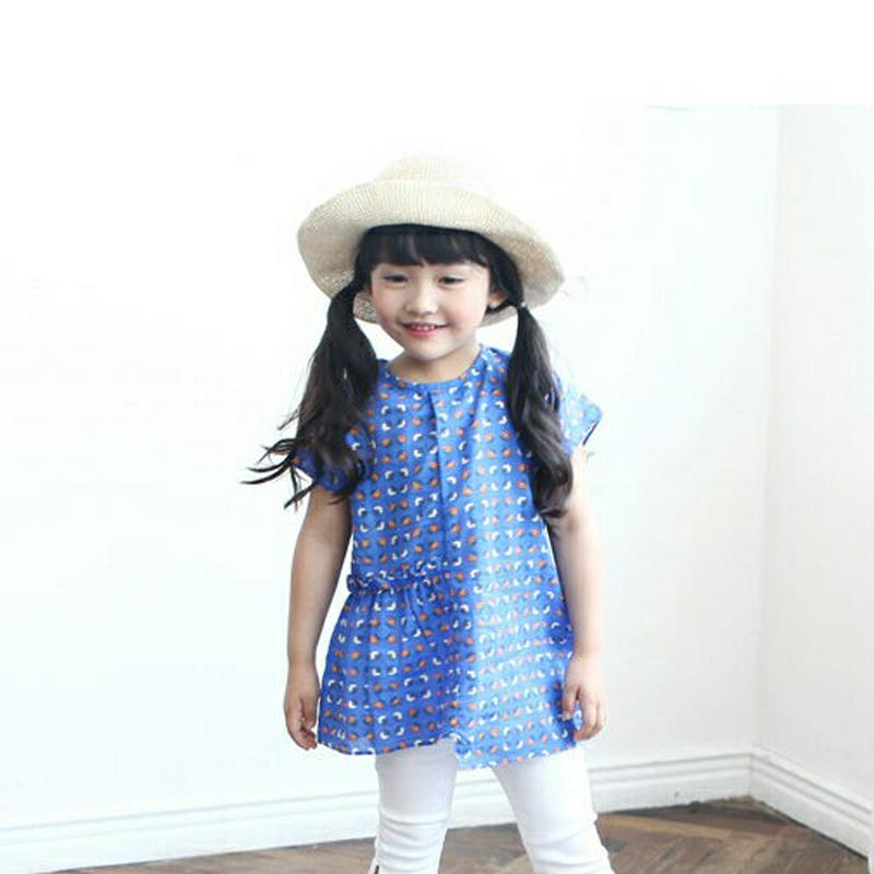 フラワーアンバランスブラウス・p004129 キッズ【3~8才】【bl】【トップス ブラウス 半袖 花柄 フラワー アンバランス カジュアル 女の子 春 夏 韓国 韓国子供服 子供 こども 子供服 こども服】【KIDS】