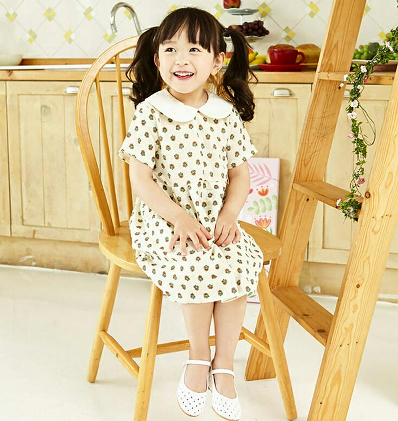 ラウンドカラー花柄ワンピース・p004117 キッズ【3~8才】【ops】【ワンピース ミディ丈 ミディワンピース 半袖 ハーフスリーブ 花柄 フラワー 丸襟 可愛い かわいい 女の子 春 夏 韓国 韓国子供服 子供 こども 子供服 こども服】【KIDS】