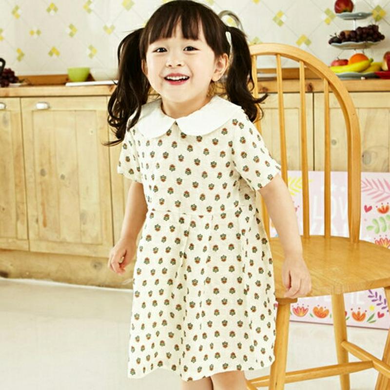 ラウンドカラー花柄ワンピース・p004117 キッズ【3~8才】【ops】【ワンピース ミディ丈 ミディワンピース 半袖 ハーフスリーブ 花柄 フラワー 丸襟 可愛い かわいい 女の子 春 夏 韓国 韓国子供服 子供 こども 子供服 こども服】【KIDS】