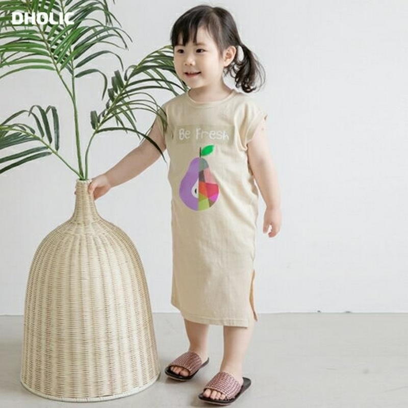 Be Freshワンピース・p002571 キッズ【3~8才】【ops】【ワンピース ロング ロングワンピース 半袖 ショートスリーブ ロゴ くだもの カジュアル ラフ スリット 女の子 春 夏 韓国 韓国子供服 子供 こども 子供服 こども服】【KIDS】