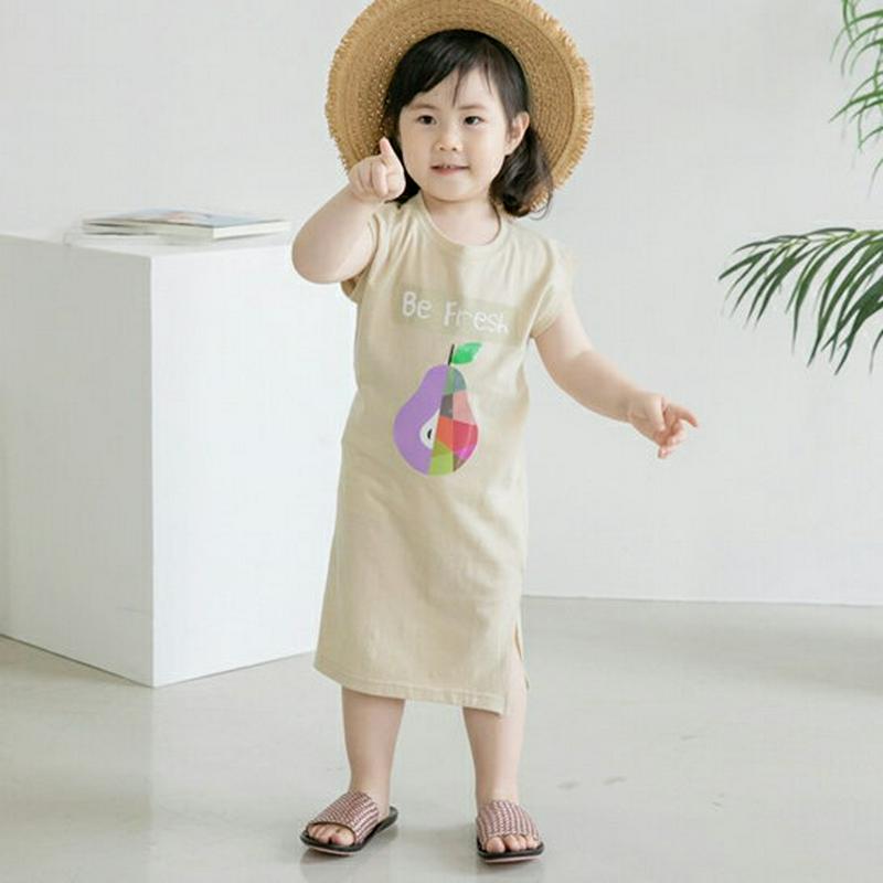 Be Freshワンピース・p002571 キッズ【3~8才】【ops】【ワンピース ロング ロングワンピース 半袖 ショートスリーブ ロゴ くだもの カジュアル ラフ スリット 女の子 春 夏 韓国 韓国子供服 子供 こども 子供服 こども服】【KIDS】