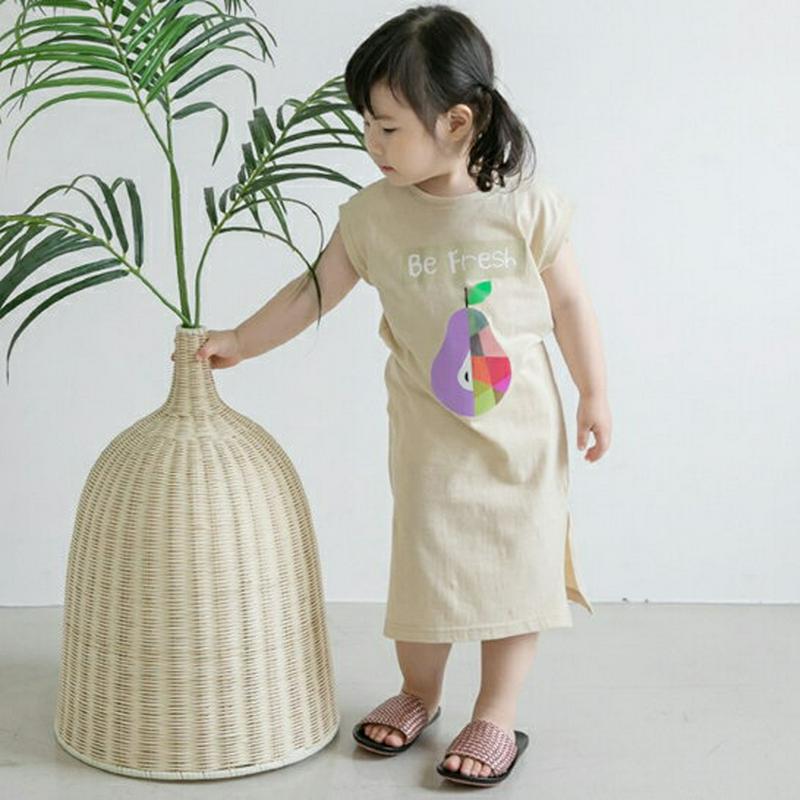 Be Freshワンピース・p002571 キッズ【3~8才】【ops】【ワンピース ロング ロングワンピース 半袖 ショートスリーブ ロゴ くだもの カジュアル ラフ スリット 女の子 春 夏 韓国 韓国子供服 子供 こども 子供服 こども服】【KIDS】