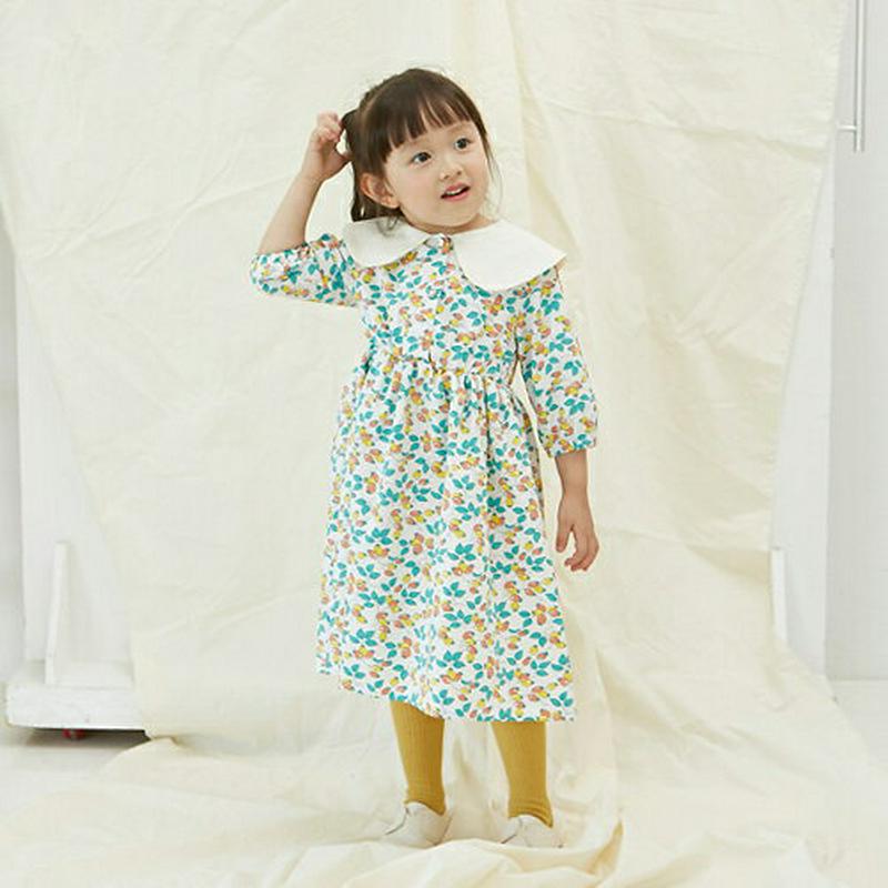 コントラストラウンドカラーワンピース・p004118 キッズ【3~8才】【ops】【ワンピース ミディ丈 ミディワンピース　七分丈 七分袖 半端丈 7分袖 7分丈 韓国 韓国子供服 子供 こども 子供服 こども服】【KIDS】