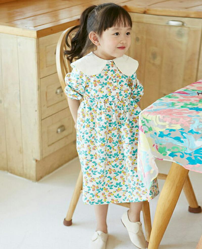 コントラストラウンドカラーワンピース・p004118 キッズ【3~8才】【ops】【ワンピース ミディ丈 ミディワンピース　七分丈 七分袖 半端丈 7分袖 7分丈 韓国 韓国子供服 子供 こども 子供服 こども服】【KIDS】