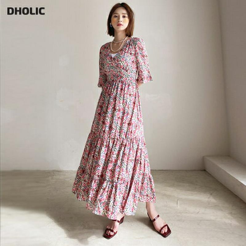 【只今10%OFF】フローラルVネックワンピース・全2色・b55944 レディース【ops】【韓国 ファッション ワンピース ロ