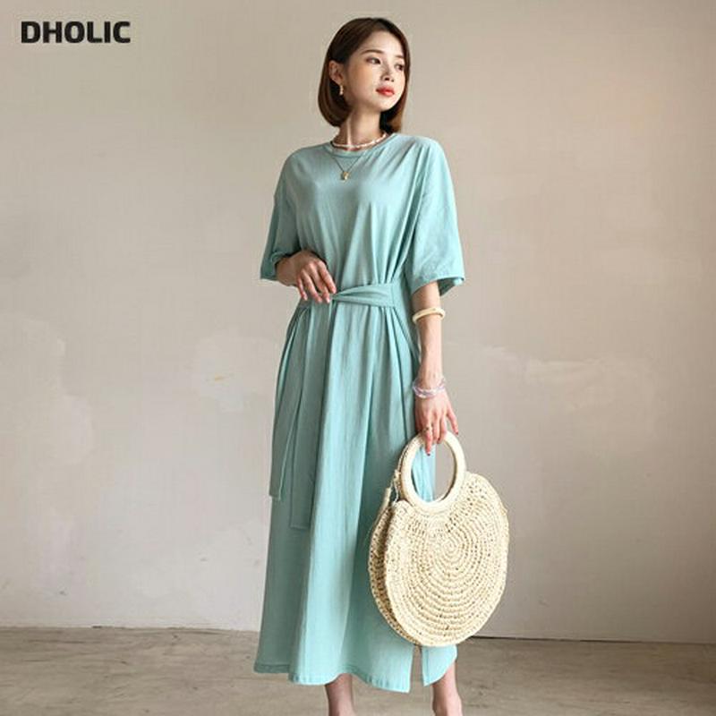 【只今10%OFF】ウエストタイスリットワンピース・全3色・t55943 レディース【ops】【韓国 ファッション ワンピース 