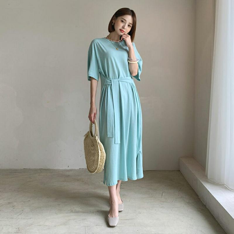 【只今10%OFF】ウエストタイスリットワンピース・全3色・t55943 レディース【ops】【韓国 ファッション ワンピース 