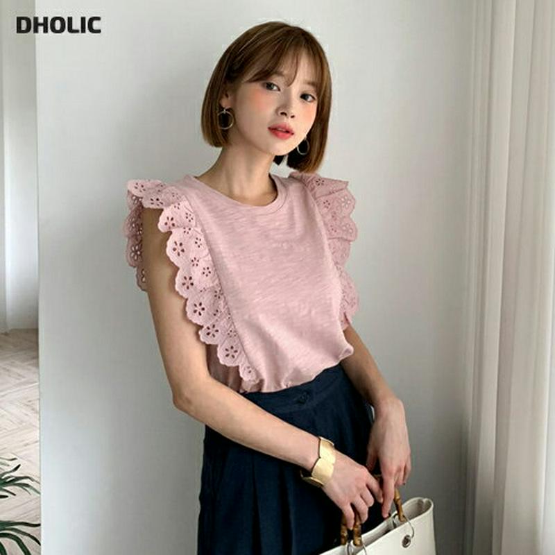 【新作10%OFF】スカラップアイレットレーススリーブレス・全2色・b60226 レディース【tops】【韓国 ファッション ト