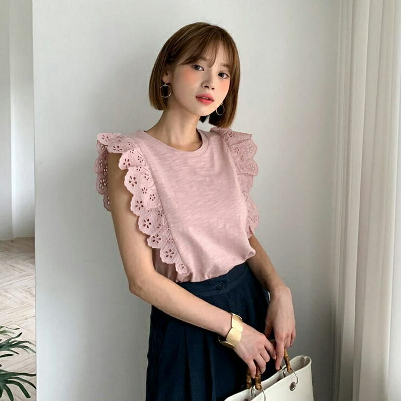 【新作10%OFF】スカラップアイレットレーススリーブレス・全2色・b60226 レディース【tops】【韓国 ファッション ト