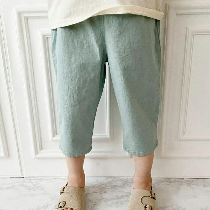リネンブレンドクロップドパンツ・p004275・キッズ 【3~8才】【pt】【韓国 ファッション ボトムス パンツ ロング クロップド 八分丈 スラウチ テーパード 無地 リネン 麻 子供 子供服 小学生 夏】【KIDS】