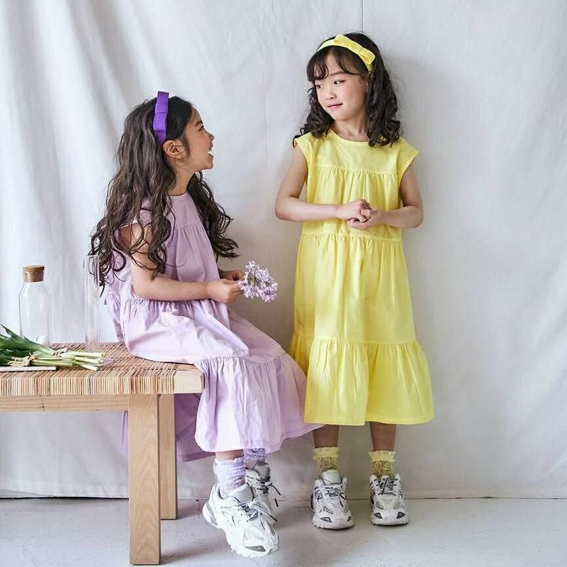 ティアードスリーブレスワンピース・u04069・キッズ 【3~8才】【ops】【韓国 ファッション ワンピース ロング ミディ 